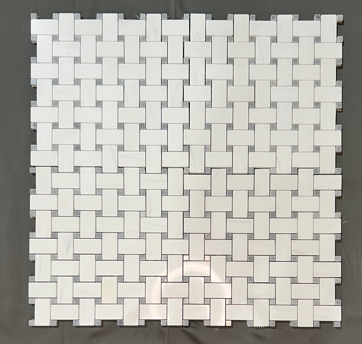 Bianco Dolomite 1x2 Basketweave Mosaic with Gray Dot