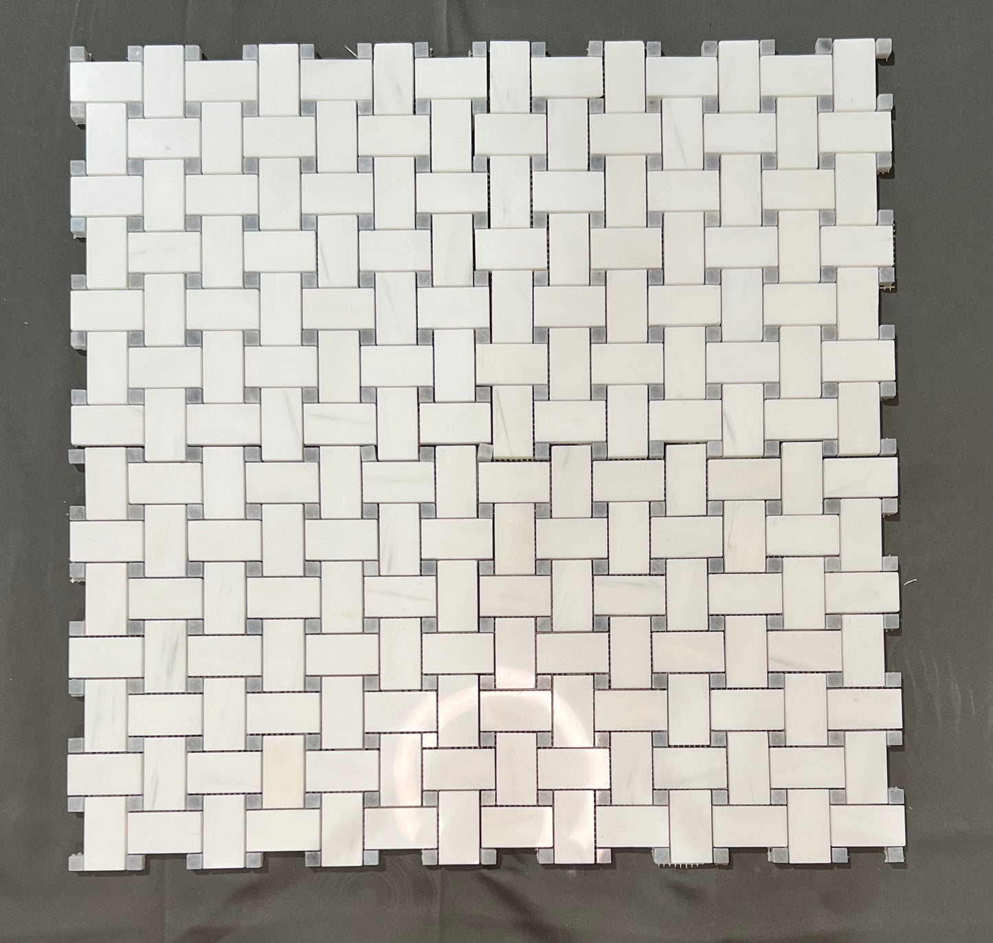 Bianco Dolomite 1x2 Basketweave Mosaic with Gray Dot