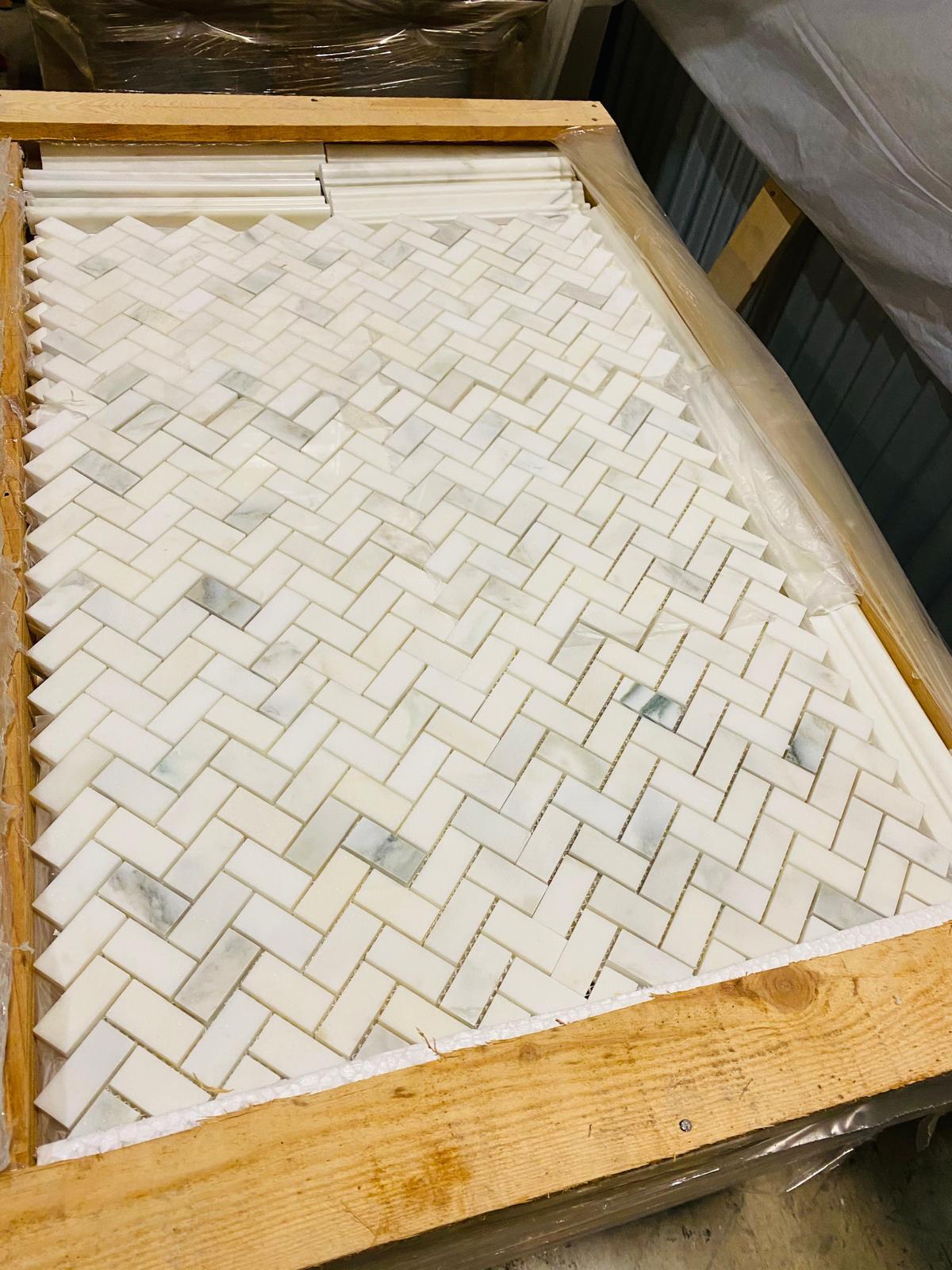 Calacatta Oliva 1x2 Herringbone Mosaic